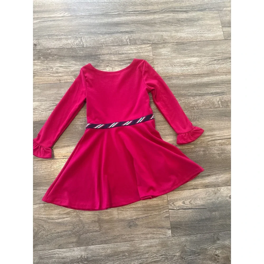 Polo Ralph Lauren Girls Pink Long Sleeve Ruffle Cuff Dress Size 5 Ribbon Waist
